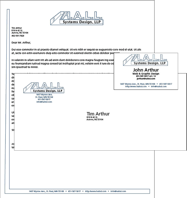 Stationary, Envelope, and Business Card Design for HALL Systems Design, LLP.