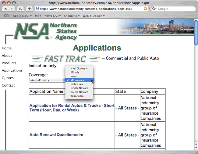 Northern States Agency Applications Page